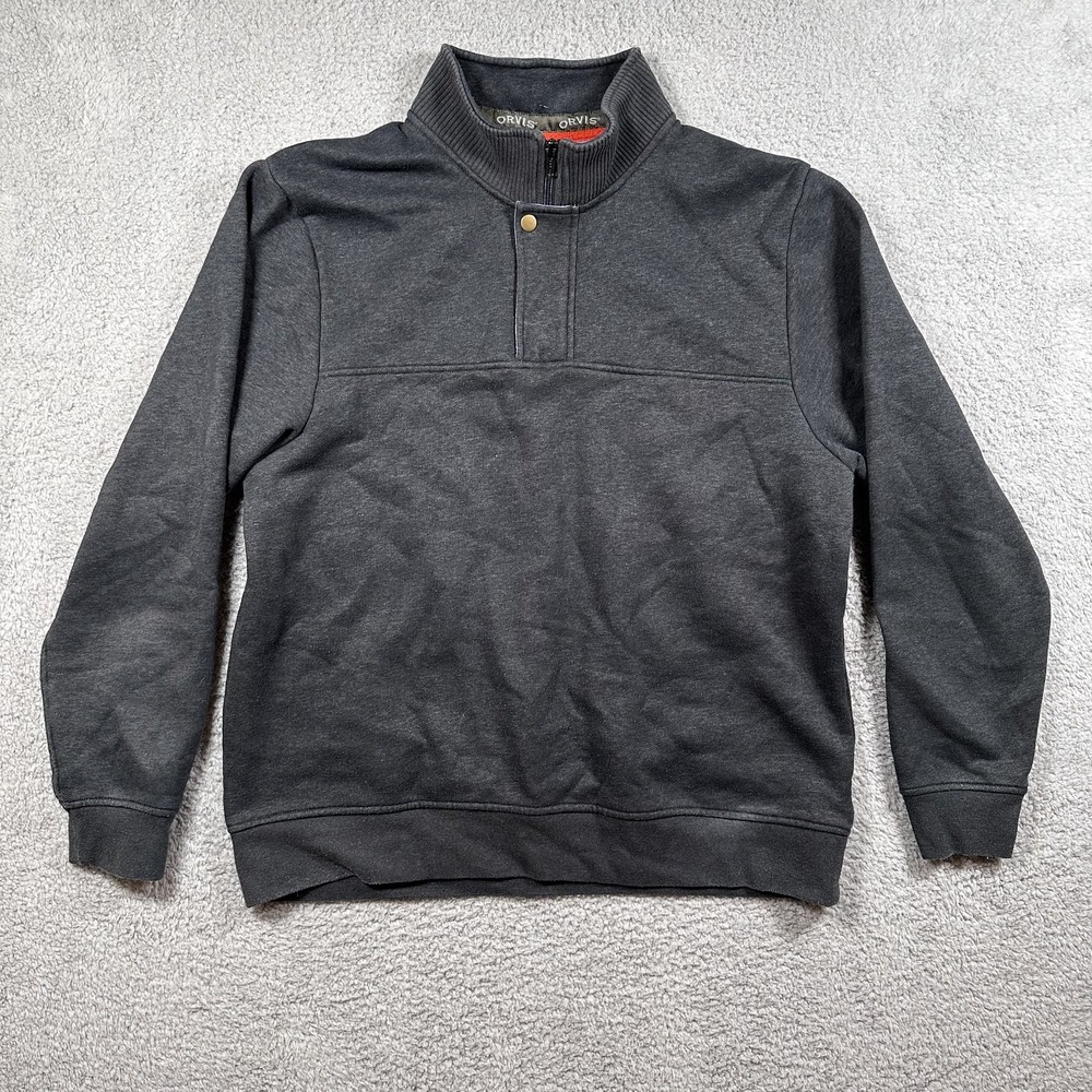 Orvis Pullover Mens‎ XL Gray Quarter Snap Mock Neck Cotton Blend Outdoor Sweater